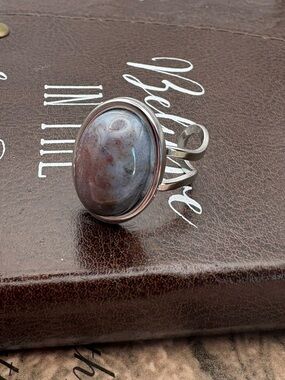 Agate Stone Statement Ring Stainless Steel Adjustable 18x13mm